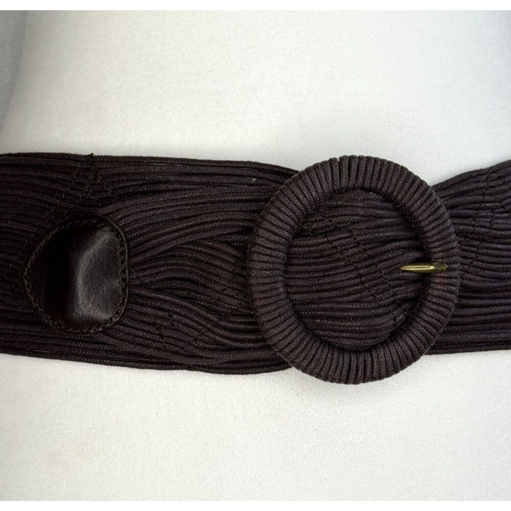 Coldwater‎ Creek Brown Wide Woven Cotton Belt Faux Leather Accents Statement S/M - Picture 2 of 13
